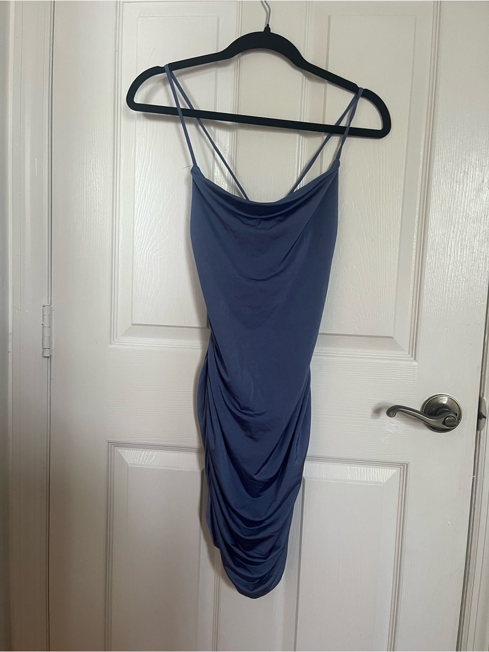 Windsor Blue Cowl Ruched Slip Mini Dress